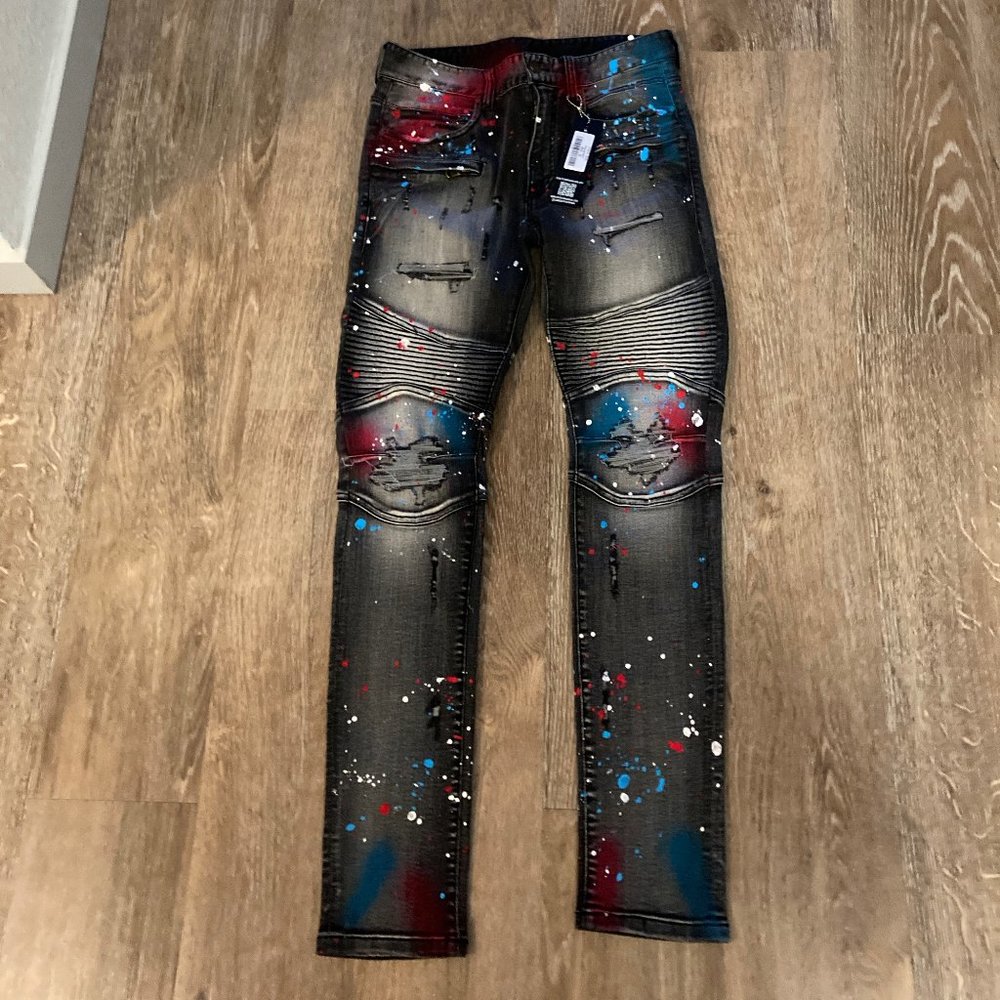 Men's Black Paint Splatter Rock Star Jeans